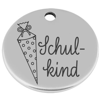 25 mm, metal pendant, round, with engraving "Schoolchild", silver-plated 