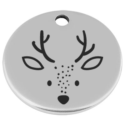 25 mm, metal pendant, round, with engraving "Hirsch", silver-plated 