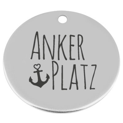 34 mm, metal pendant, round, with engraving "Anchor place", silver-plated 
