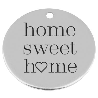 34 mm, metalen hanger, rond, met gravure "Home Seet Home", verzilverd 
