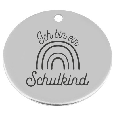 34 mm, metal pendant, round, with engraving "I am a schoolchild", silver-plated 
