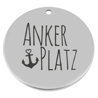 40 mm, metal pendant, round, with engraving "Anchor place", silver-plated 
