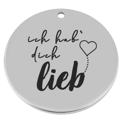 40 mm, metal pendant, round, with engraving "I love you", silver-plated 