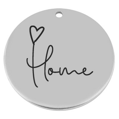 40 mm, metal pendant, round, with engraving "Home", silver-plated 