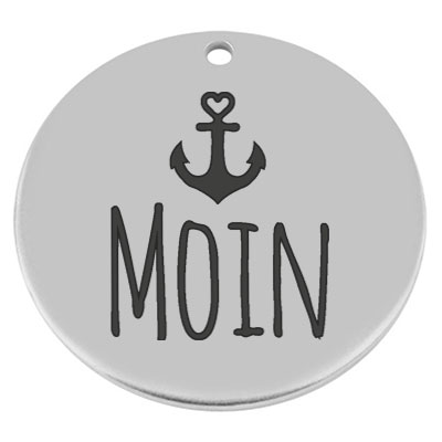 40 mm, Metallanhänger, rund, mit Gravur "Moin", versilbert 