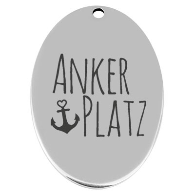 45.5 x 29 mm, metal pendant, oval, with engraving "Anchor place", silver-plated 