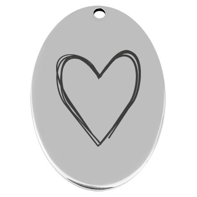 45,5 x 29 mm, pendentif en métal, ovale, avec gravure "cœur", argenté 