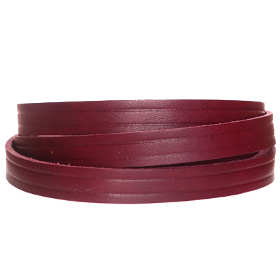 Ruban de cuir avec motif bandes, 10 x 2 mm, longueur 1 m, rouge foncé 