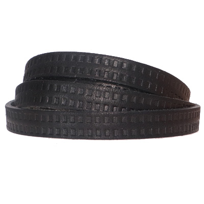 Soft leather strap with motif squares, 10 x 2 mm, length 1 m, black 