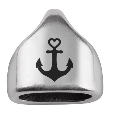 End cap with engraving "Anchor", 13 x 13.5 mm, silver-plated, suitable for 5 mm sail rope 