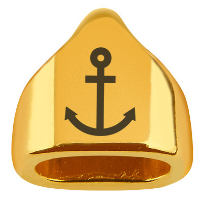 End cap with engraving "Anchor", 13 x 13.5 mm, gold-plated, suitable for 5 mm sail rope 