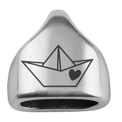 End cap with engraving "Paper boat", 13 x 13.5 mm, silver-plated, suitable for 5 mm sail rope 