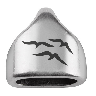 End cap with engraving "Seagulls", 13 x 13.5 mm, silver-plated, suitable for 5 mm sail rope 