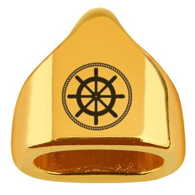 End cap with engraving "Steering wheel", 13 x 13.5 mm, gold-plated, suitable for 5 mm sail rope 