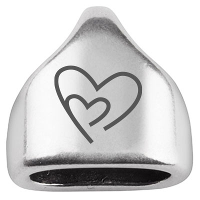 End cap with engraving "Hearts", 13 x 13.5 mm, silver-plated, suitable for 5 mm sail rope 