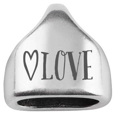 Eindkapje met gravure "Love" met hartje, 13 x 13,5 mm, verzilverd, geschikt voor 5 mm zeiltouw 