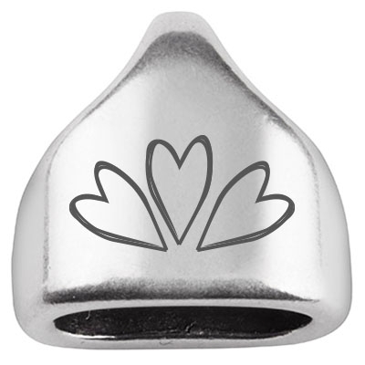 End cap with engraving "Hearts", 13 x 13.5 mm, silver-plated, suitable for 5 mm sail rope 
