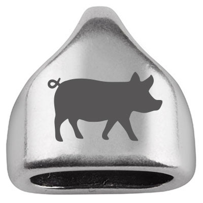 Endkappe mit Gravur "Schwein", 13 x 13,5 mm, versilbert, geeignet für 5 mm Segelseil 