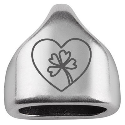 End cap with engraving "Heart with lucky clover", 13 x 13.5 mm, silver-plated, suitable for 5 mm sail rope 