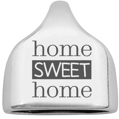 Eindkapje met gravure "Home sweet home", 22,5 x 23 mm, verzilverd, geschikt voor 10 mm zeiltouw 