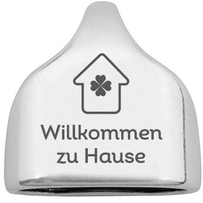 Embout avec gravure "Willkommen zu Hause", 22,5 x 23 mm, argenté, convient pour corde à voile de 10 mm 