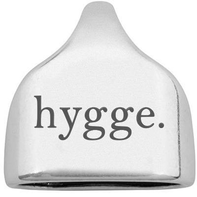 Eindkapje met gravure "Hygge", 22,5 x 23 mm, verzilverd, geschikt voor 10 mm zeiltouw 