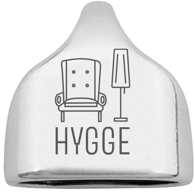 Eindkapje met gravure "Hygge", 22,5 x 23 mm, verzilverd, geschikt voor 10 mm zeiltouw 