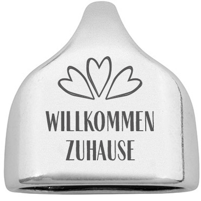 Embout avec gravure "Willkommen Zuhause", 22,5 x 23 mm, argenté, convient pour corde à voile de 10 mm 