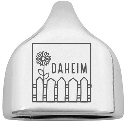 Embout avec gravure "Daheim", 22,5 x 23 mm, argenté, convient pour corde à voile de 10 mm 