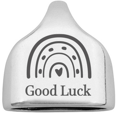 Embout avec gravure "Good Luck" avec arc-en-ciel, 22,5 x 23 mm, argenté, convient pour corde à voile de 10 mm 