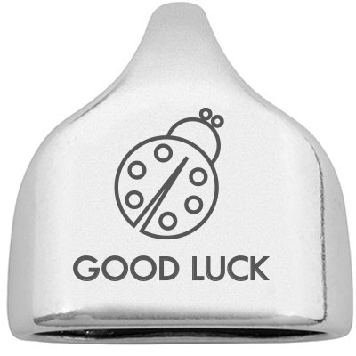 End cap with engraving "Good Luck" with ladybird, 22.5 x 23 mm, silver-plated, suitable for 10 mm sail rope 