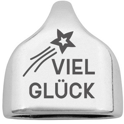 End cap with engraving "Good luck" with star, 22.5 x 23 mm, silver-plated, suitable for 10 mm sail rope 