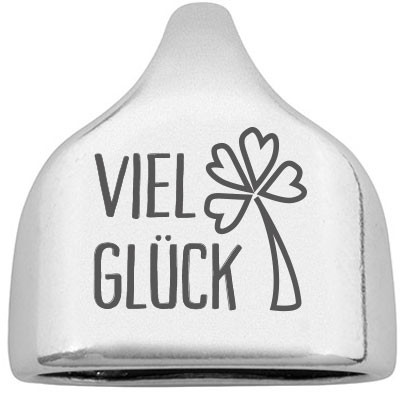 End cap with engraving "Good luck" with cloverleaf, 22.5 x 23 mm, silver-plated, suitable for 10 mm sail rope 