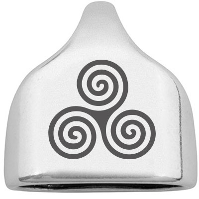 End cap with engraving "Triskele" Celtic symbol of luck, 22.5 x 23 mm, silver-plated, suitable for 10 mm sail rope 