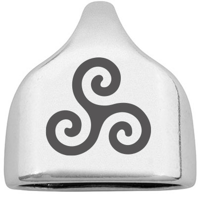 Eindkapje met gravure "Triskele" Keltisch gelukssymbool, 22,5 x 23 mm, verzilverd, geschikt voor 10 mm zeiltouw 