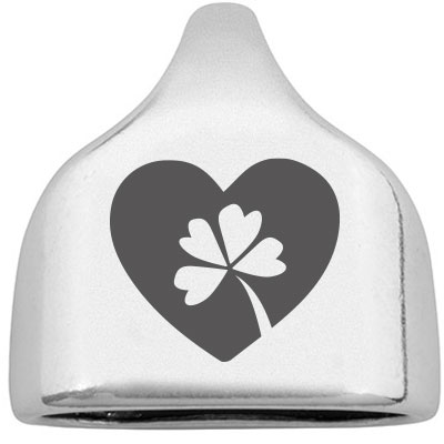 End cap engraved "Heart" with cloverleaf, 22.5 x 23 mm, silver-plated, suitable for 10 mm sail rope 