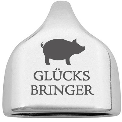 End cap with engraving "Lucky charm" with pig, 22.5 x 23 mm, silver-plated, suitable for 10 mm sail rope 