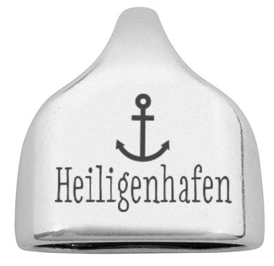 Endkappe mit Gravur "Heiligenhafen", 22,5 x 23 mm, versilbert, geeignet für 10 mm Segelseil 