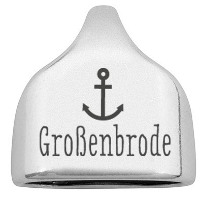 Eindkap met gravure "Großenbrode", 22,5 x 23 mm, verzilverd, geschikt voor 10 mm zeiltouw 