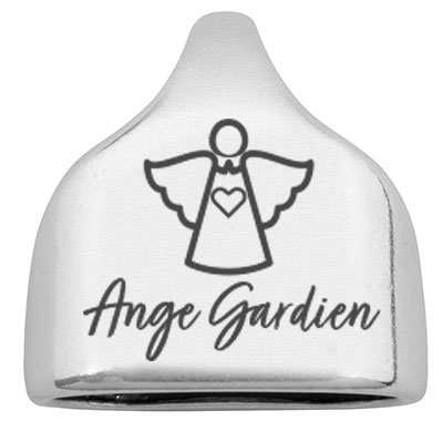 Eindkap met gravure "Ange Gardien", 22,5 x 23 mm, verzilverd, geschikt voor 10 mm zeiltouw 