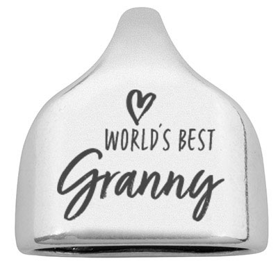 Eindkap met gravure "World's Best Granny", 22,5 x 23 mm, verzilverd, geschikt voor 10 mm zeiltouw 