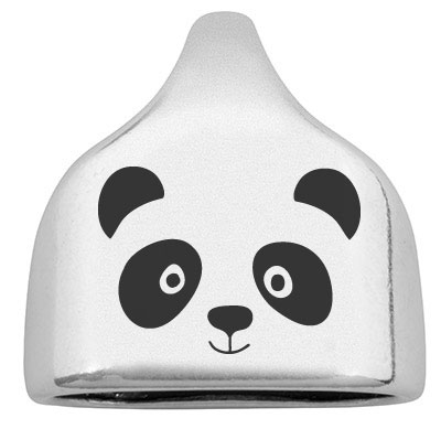 Eindkap met gravure "Panda", 22,5 x 23 mm, verzilverd, geschikt voor 10 mm zeiltouw 