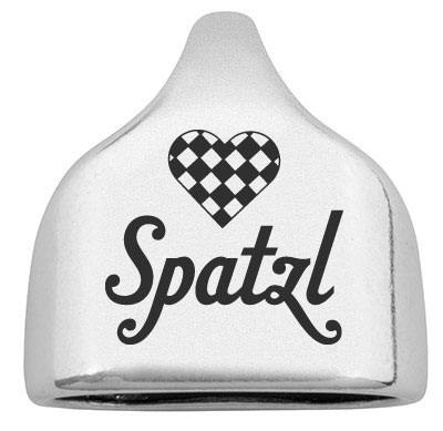 Endkappe mit Gravur "Spatzl" mit Herz, 22,5 x 23 mm, versilbert, geeignet für 10 mm Segelseil 