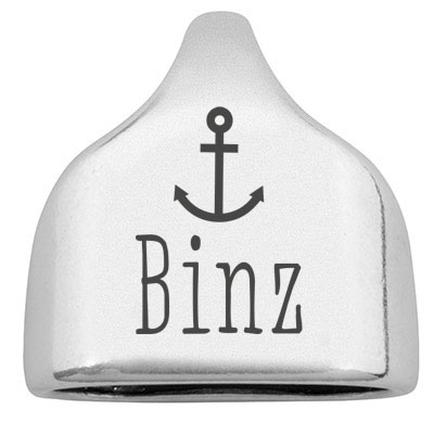 Endkappe mit Gravur "Binz", 22,5 x 23 mm, versilbert, geeignet für 10 mm Segelseil 