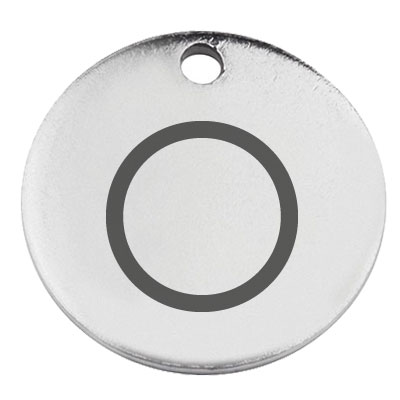 Pendentif en acier inoxydable, rond, diamètre 15 mm, motif lettre O, argenté 