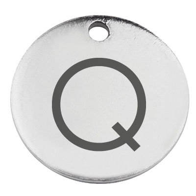 Hanger van roestvrij staal, rond, diameter 15 mm, motief letter Q, zilverkleurig 