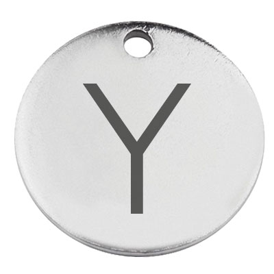 Pendentif en acier inoxydable, rond, diamètre 15 mm, motif lettre Y, argenté 