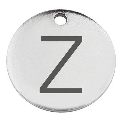 Stainless steel pendant, round, diameter 15 mm, motif letter Z, silver-coloured 