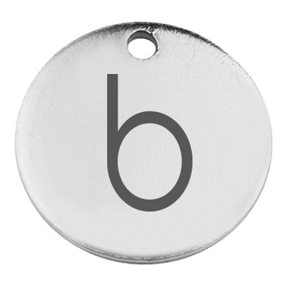 Stainless steel pendant, round, diameter 15 mm, motif letter b, silver-coloured 