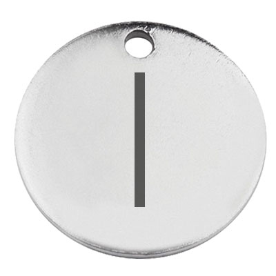 Stainless steel pendant, round, diameter 15 mm, motif letter l, silver-coloured 